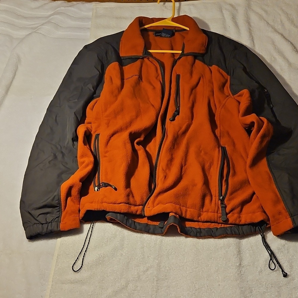 Free Country Men's XL Orange Gray Full Zip Stand-Up Collar Fleece Jacket